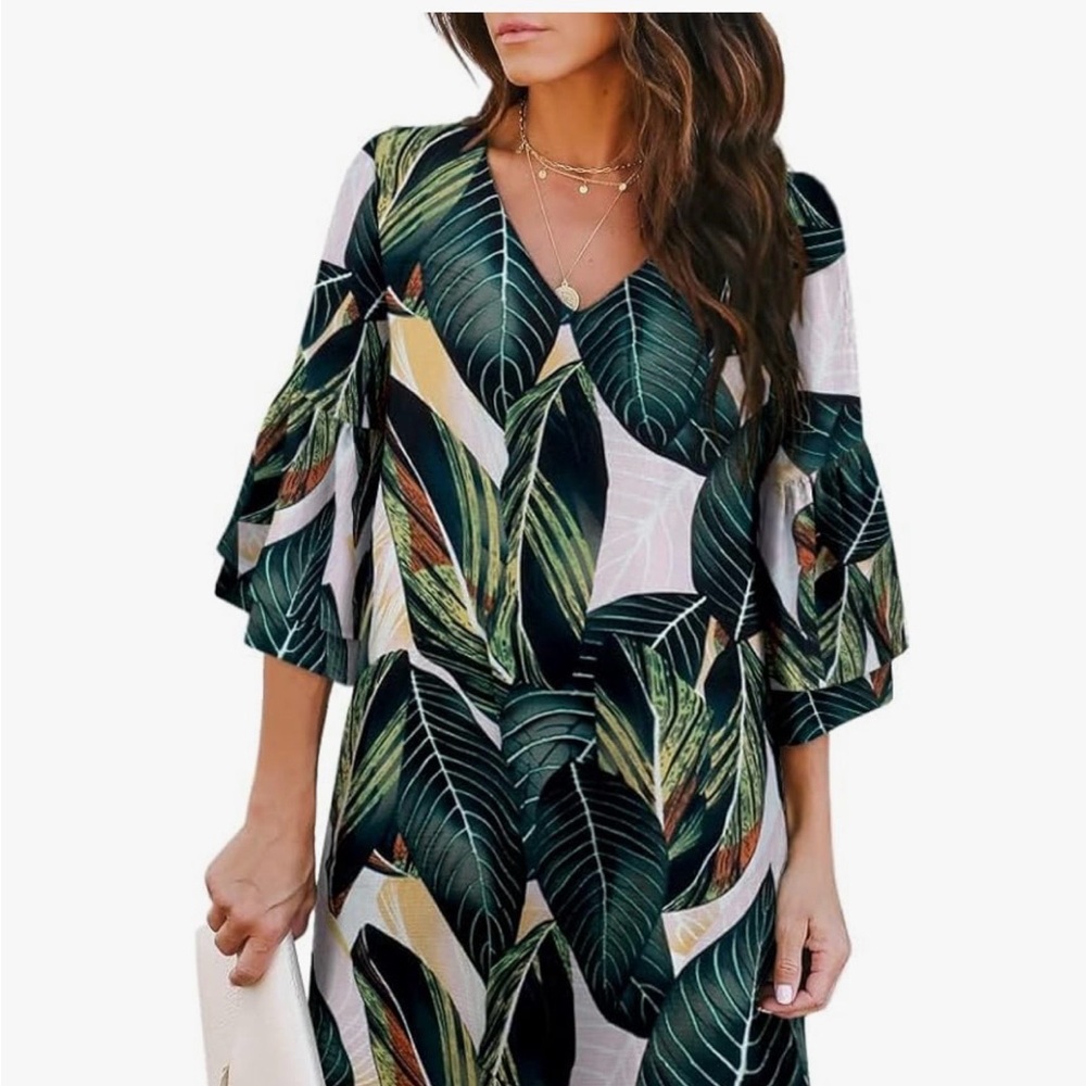Leaf Print Midi Dress - Picture 5 of 6